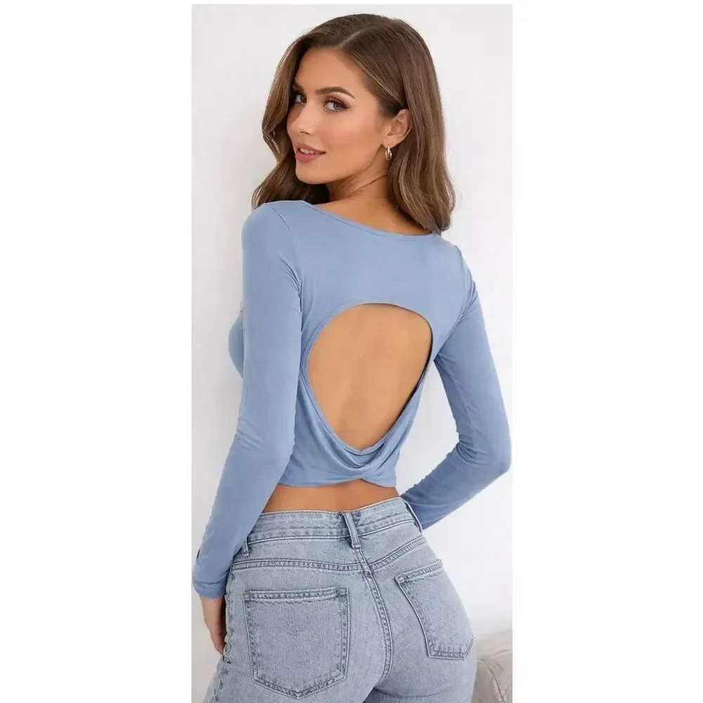 ✨Aritzia Sundays Best Ribbed Open Back Cropped Blue Sz Medium Top✨